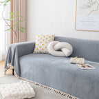 Boho Herringbone Sofa Throw Blanket with Pom Pom Tassels Stylish Furniture Slipcover