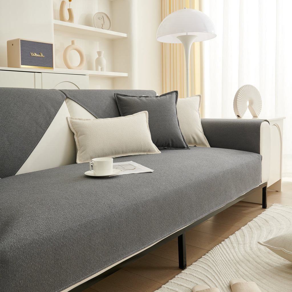 Luxurious Teddy Velvet Solid Sofa Towel - Non-Slip Waterproof Sofa Cover Furniture Protector and Pet Couch Cover