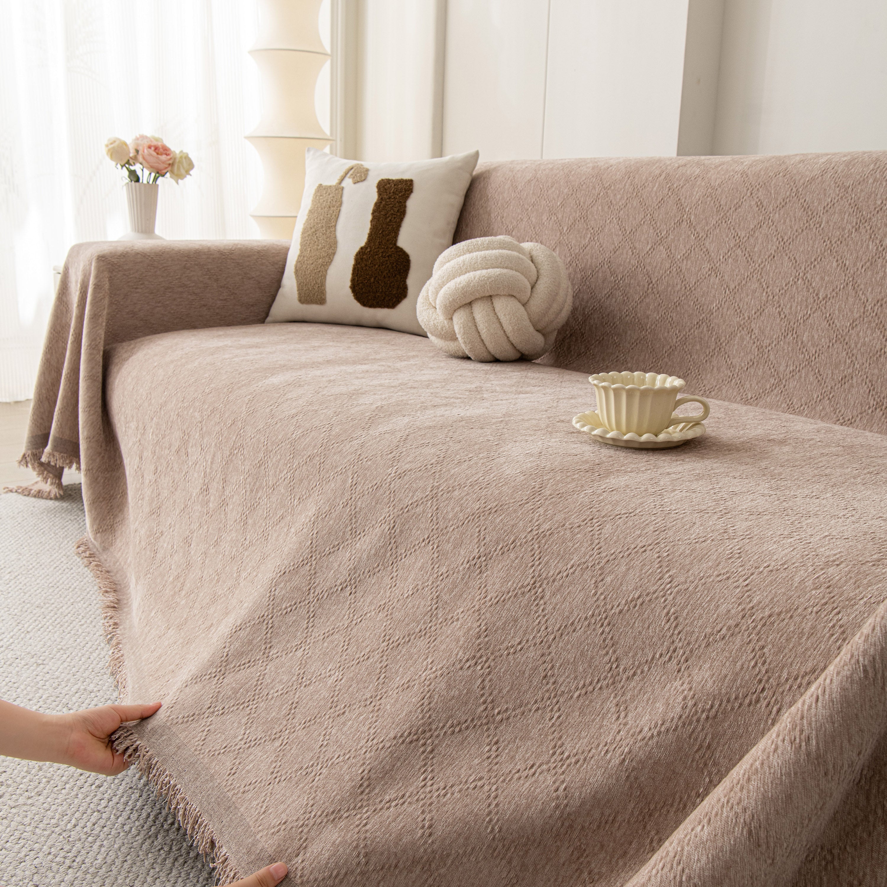 Soft Textured Couch Cover Slipcover Blanket, Modern Couch Covers for Dogs Washable