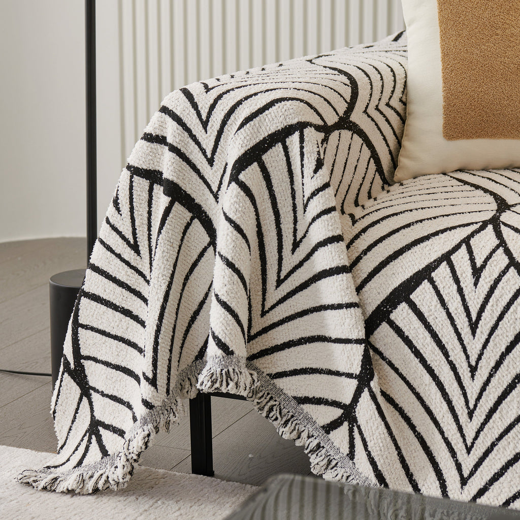 Maple Leaves Reversible Chenille Blanket Covers for Couch, Furniture Decoration Cover Sofa Slipcovers