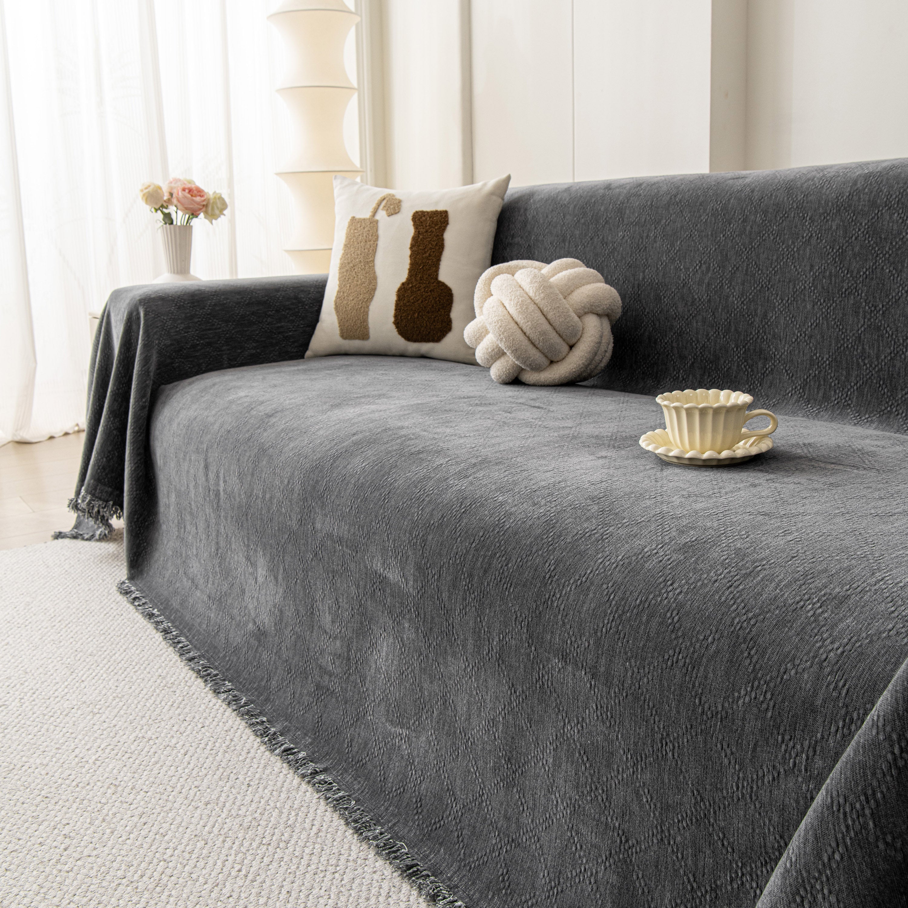 Soft Textured Couch Cover Slipcover Blanket, Modern Couch Covers for Dogs Washable