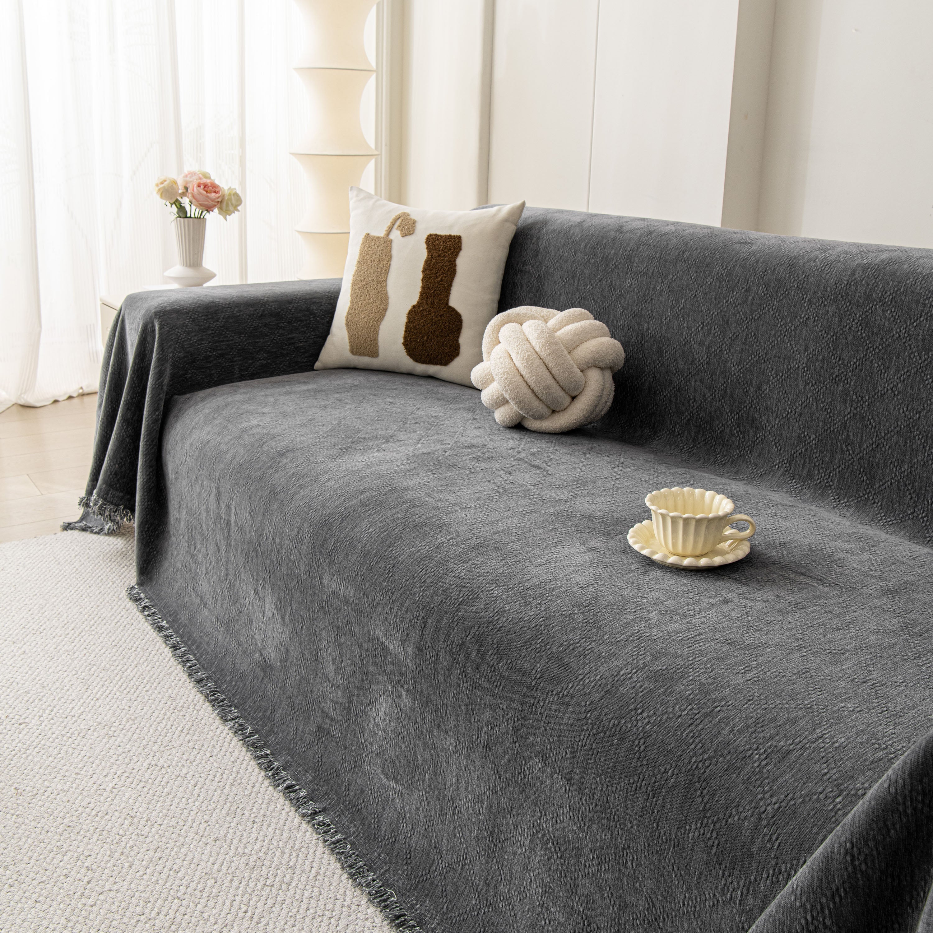 Soft Textured Couch Cover Slipcover Blanket, Modern Couch Covers for Dogs Washable