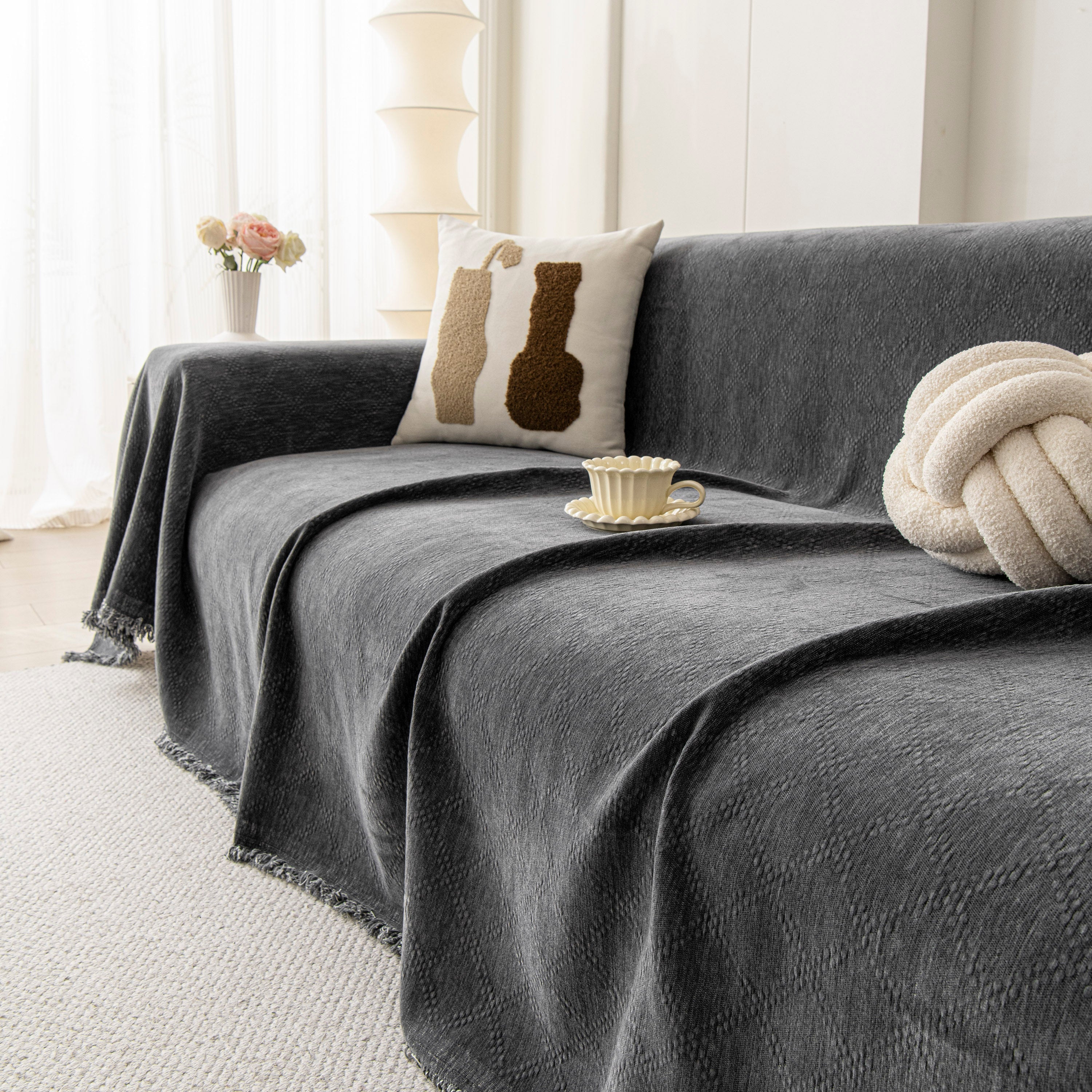 Soft Textured Couch Cover Slipcover Blanket, Modern Couch Covers for Dogs Washable
