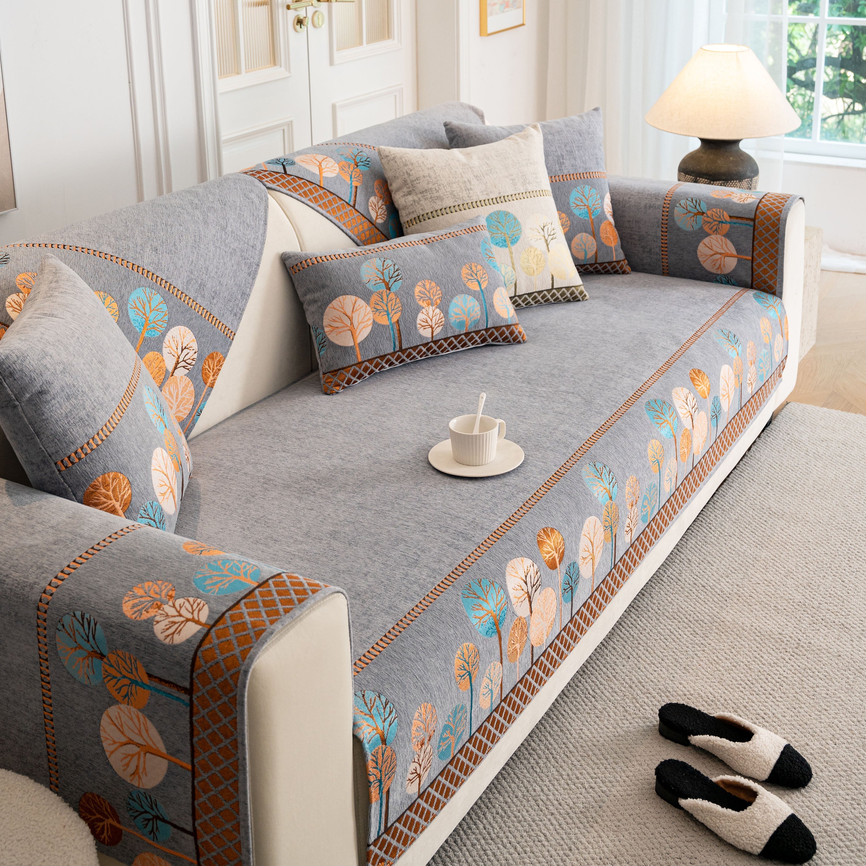 Sofa Cover for Couch, Non-Slip Sectional Couch Cover with Woven Tree Pattern