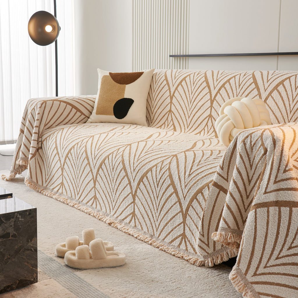 Maple Leaves Reversible Chenille Blanket Covers for Couch, Furniture Decoration Cover Sofa Slipcovers