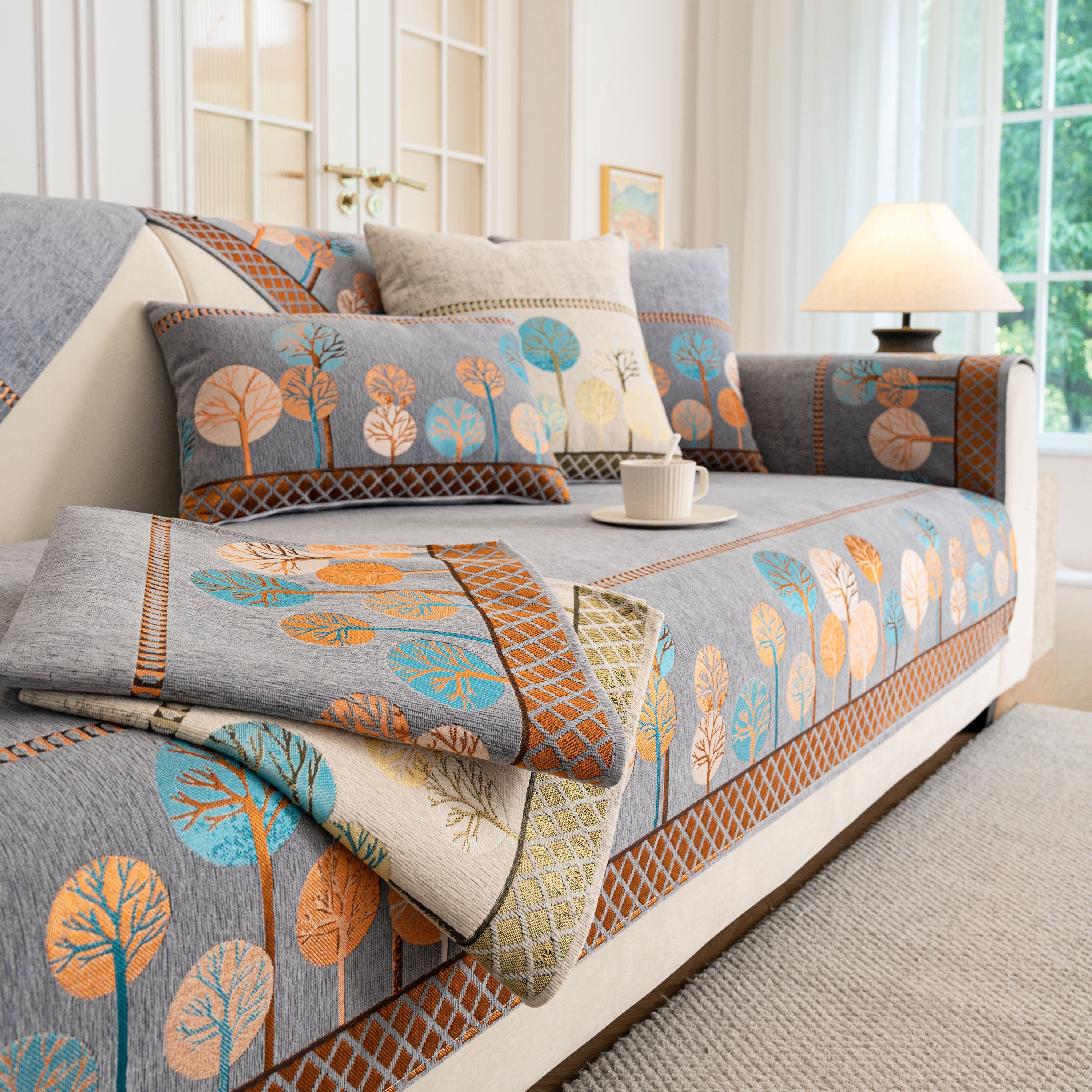 Sofa Cover for Couch, Non-Slip Sectional Couch Cover with Woven Tree Pattern