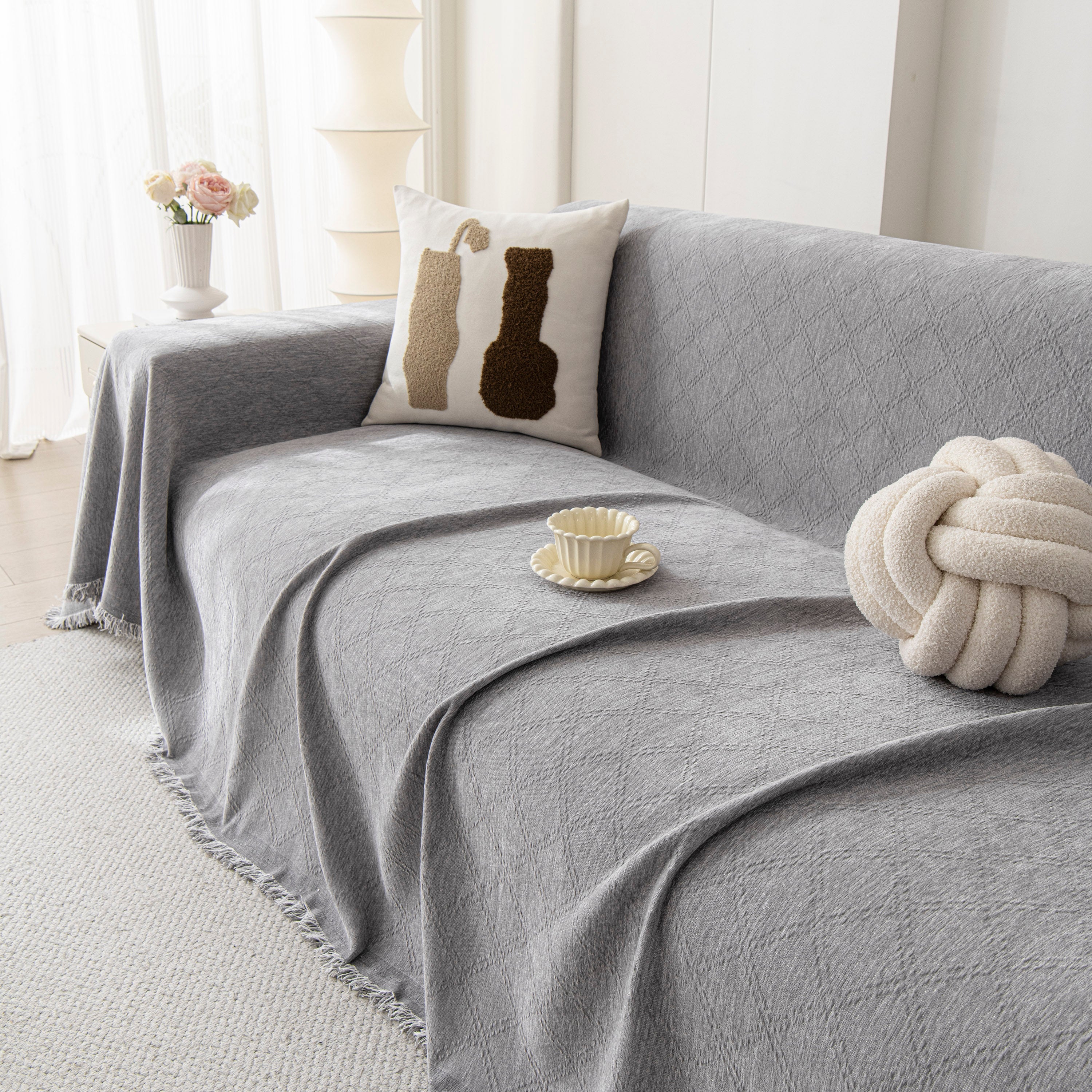 Soft Textured Couch Cover Slipcover Blanket, Modern Couch Covers for Dogs Washable