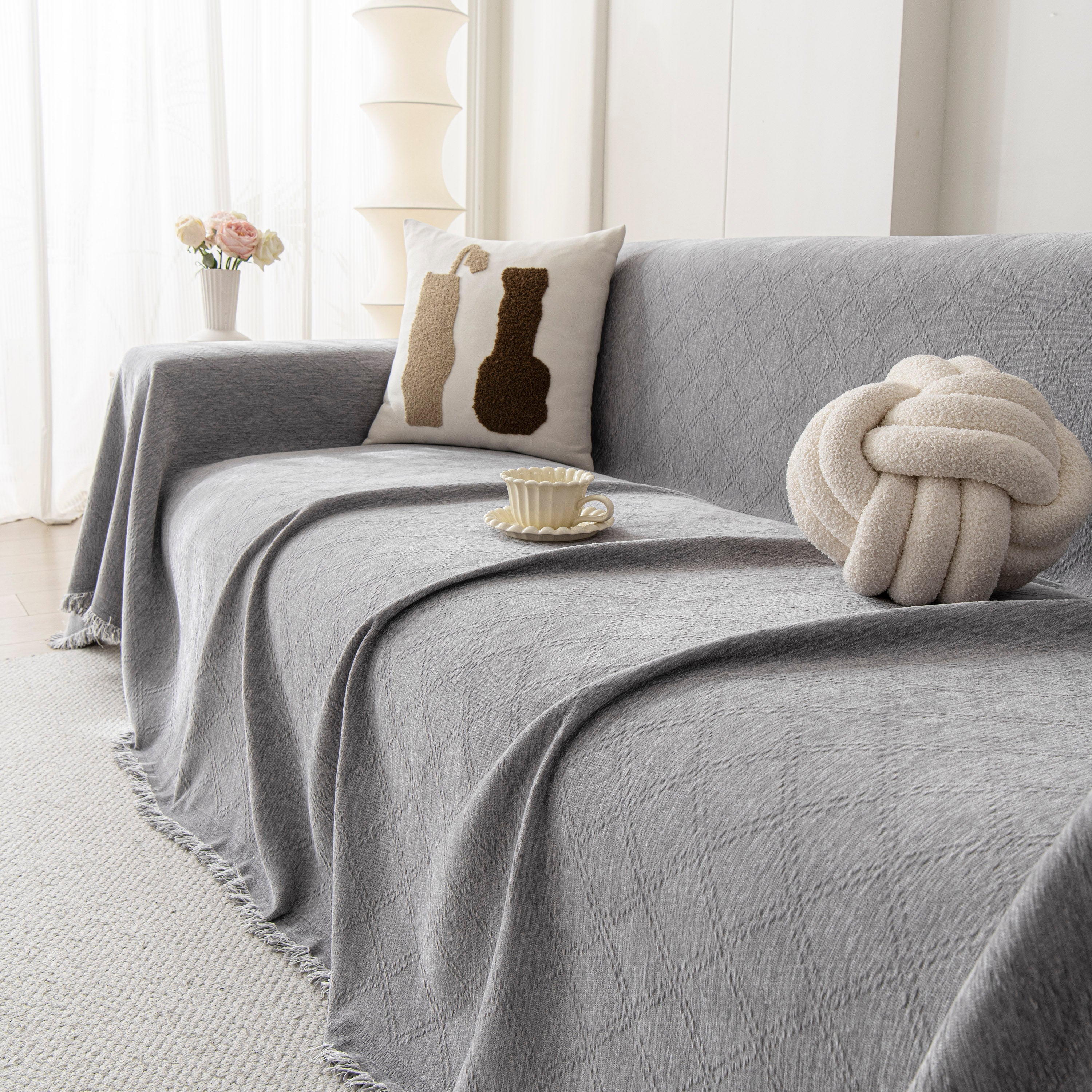 Soft Textured Couch Cover Slipcover Blanket, Modern Couch Covers for Dogs Washable