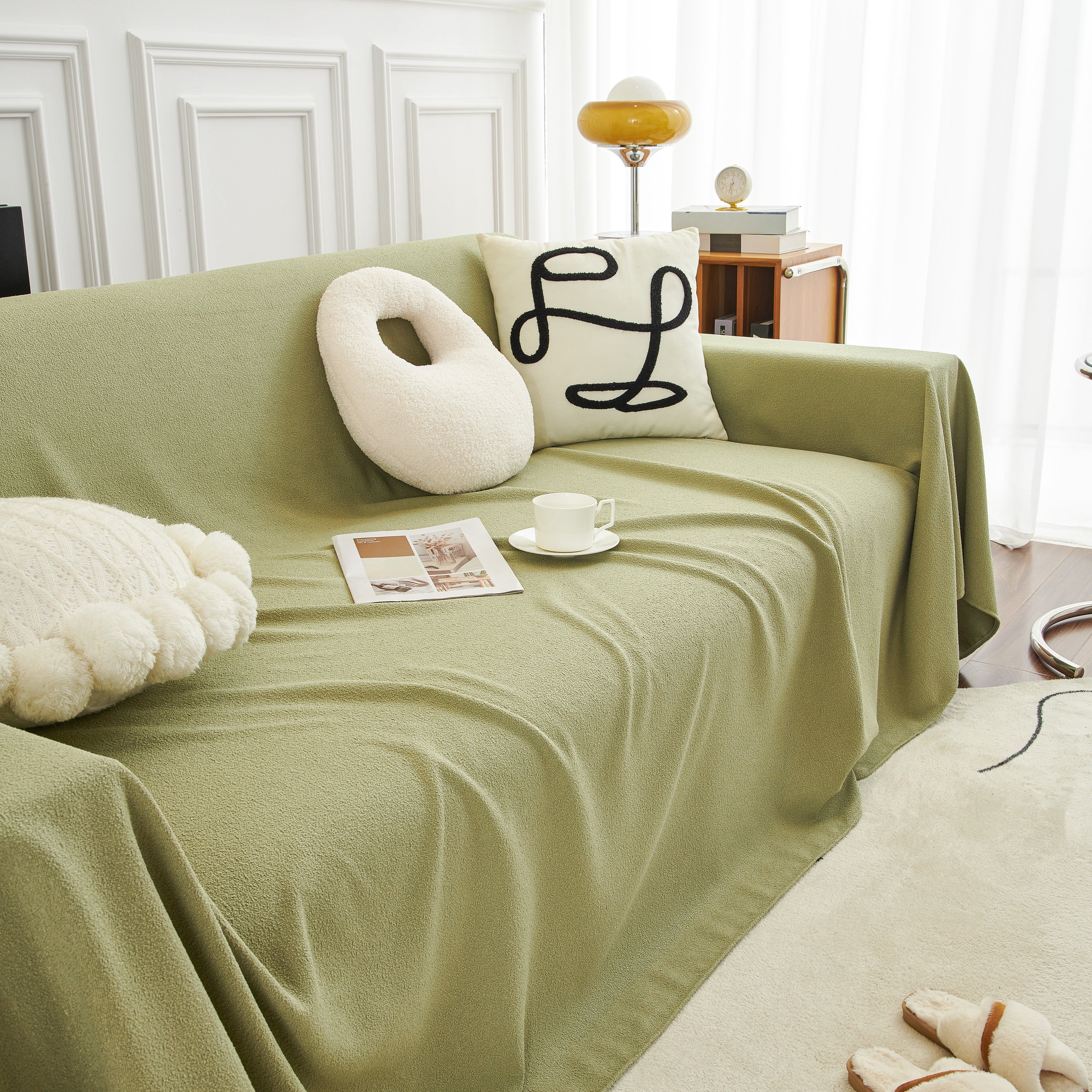 Teddy Throw Blanket and Stylish Slipcover for Couch, Waterproof Sofa Cover for Pets
