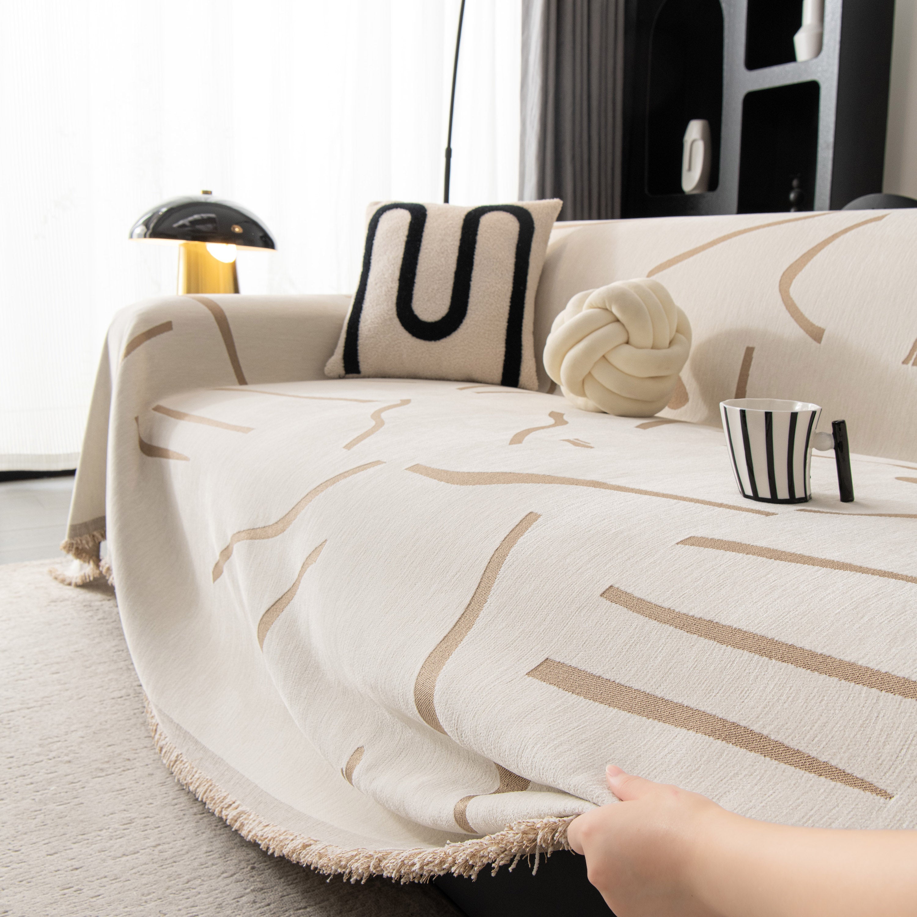 Modern Abstract Couch Cover Blanket, Decor Furniture Protector for Sectional Sofa
