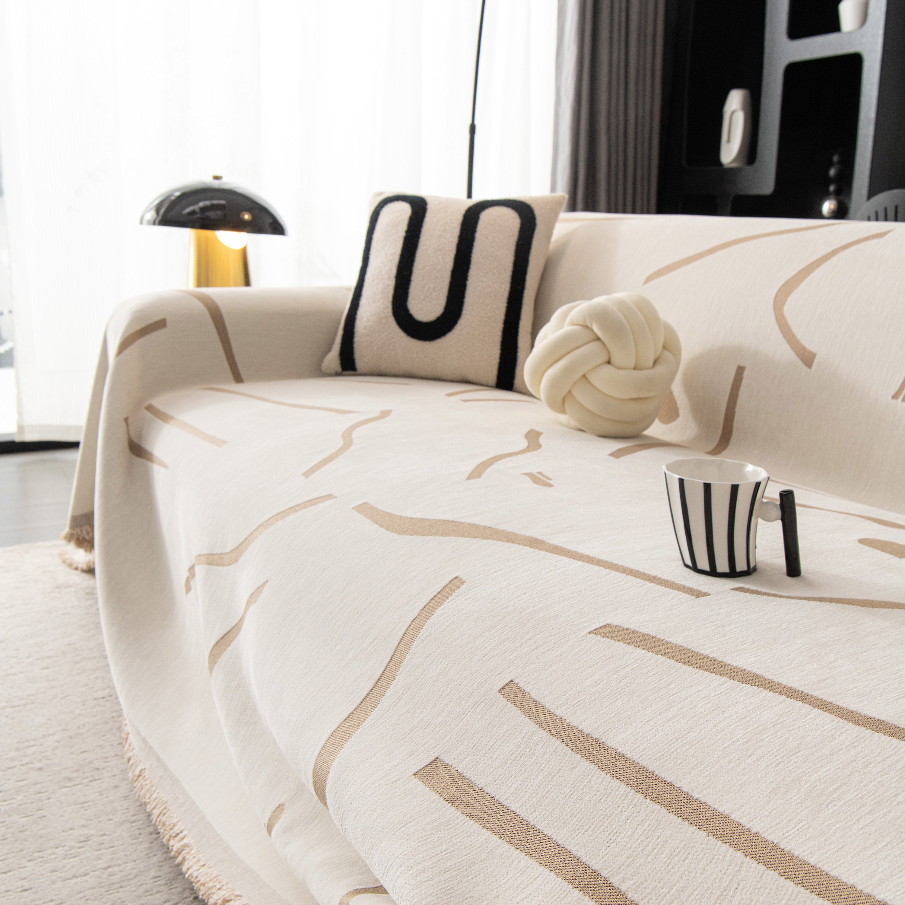 Modern Abstract Couch Cover Blanket, Decor Furniture Protector for Sectional Sofa