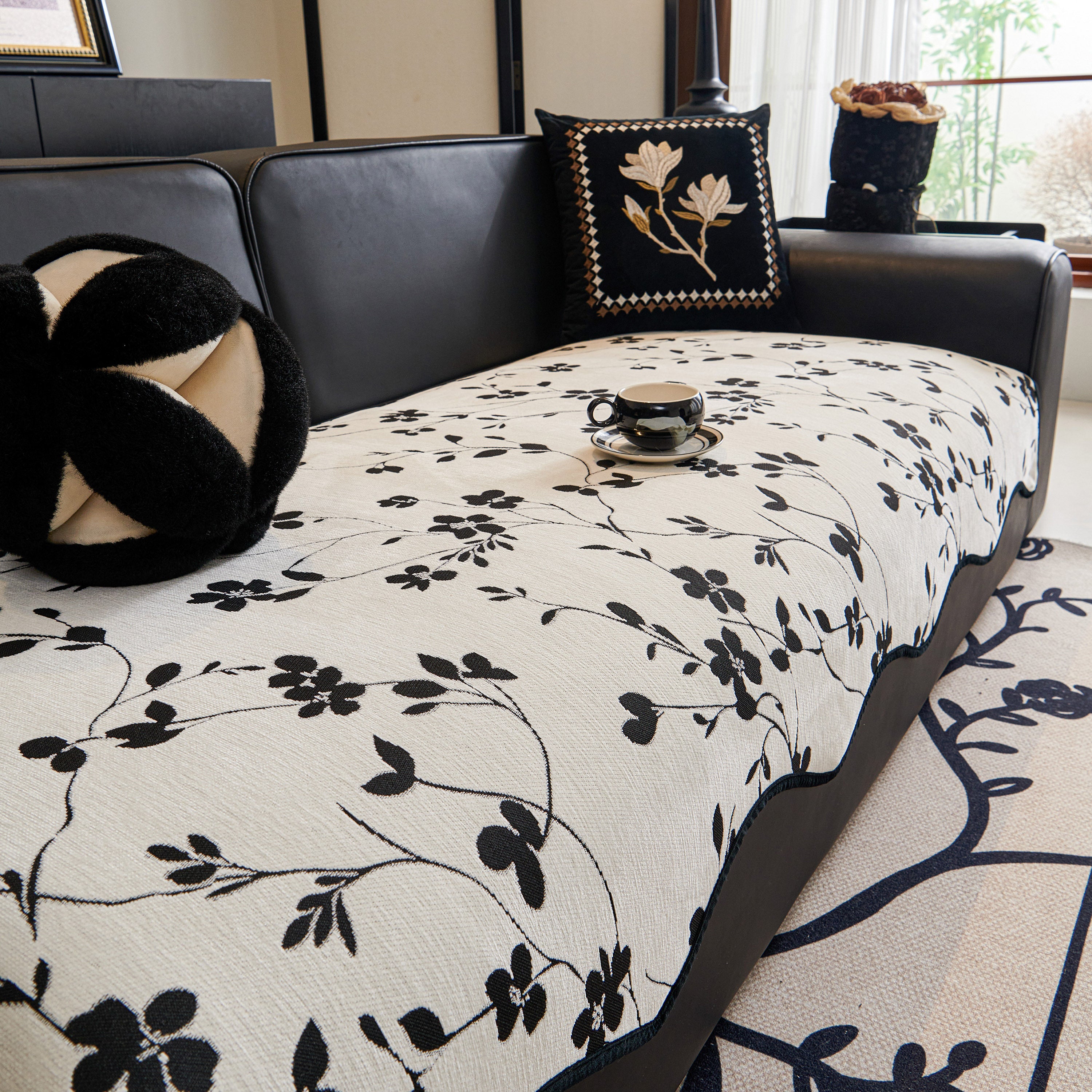 Floral Chenille Couch Cover, Non-Slip Sofa Slipcover Protector for Furniture