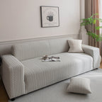 Plush Fleece Sofa Slipcover with 3D Wheat Pattern, Cozy High-Stretch Couch Cover