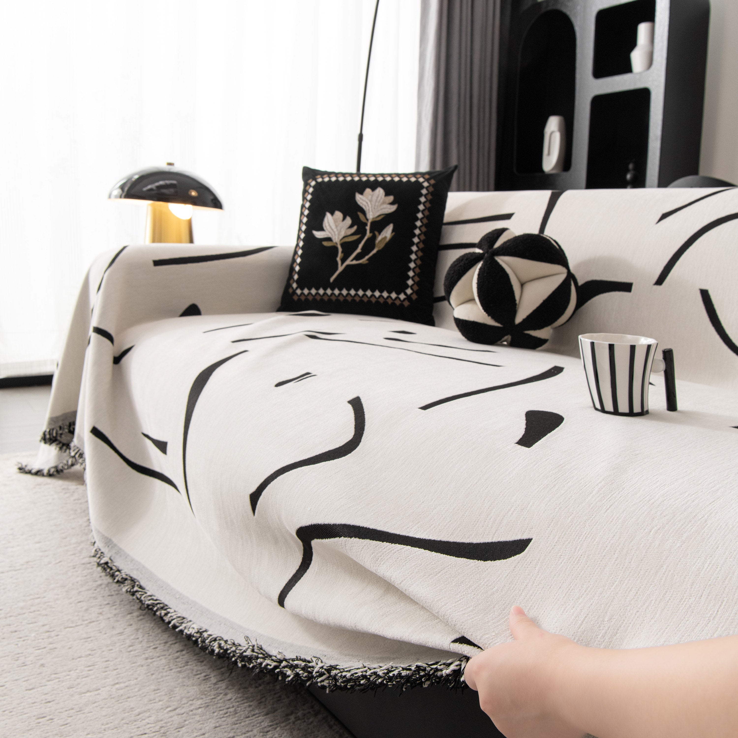 Modern Abstract Couch Cover Blanket, Decor Furniture Protector for Sectional Sofa
