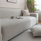 Plush Fleece Sofa Slipcover with 3D Wheat Pattern, Cozy High-Stretch Couch Cover