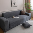 Plush Fleece Sofa Slipcover with 3D Wheat Pattern, Cozy High-Stretch Couch Cover