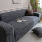 Plush Fleece Sofa Slipcover with 3D Wheat Pattern, Cozy High-Stretch Couch Cover