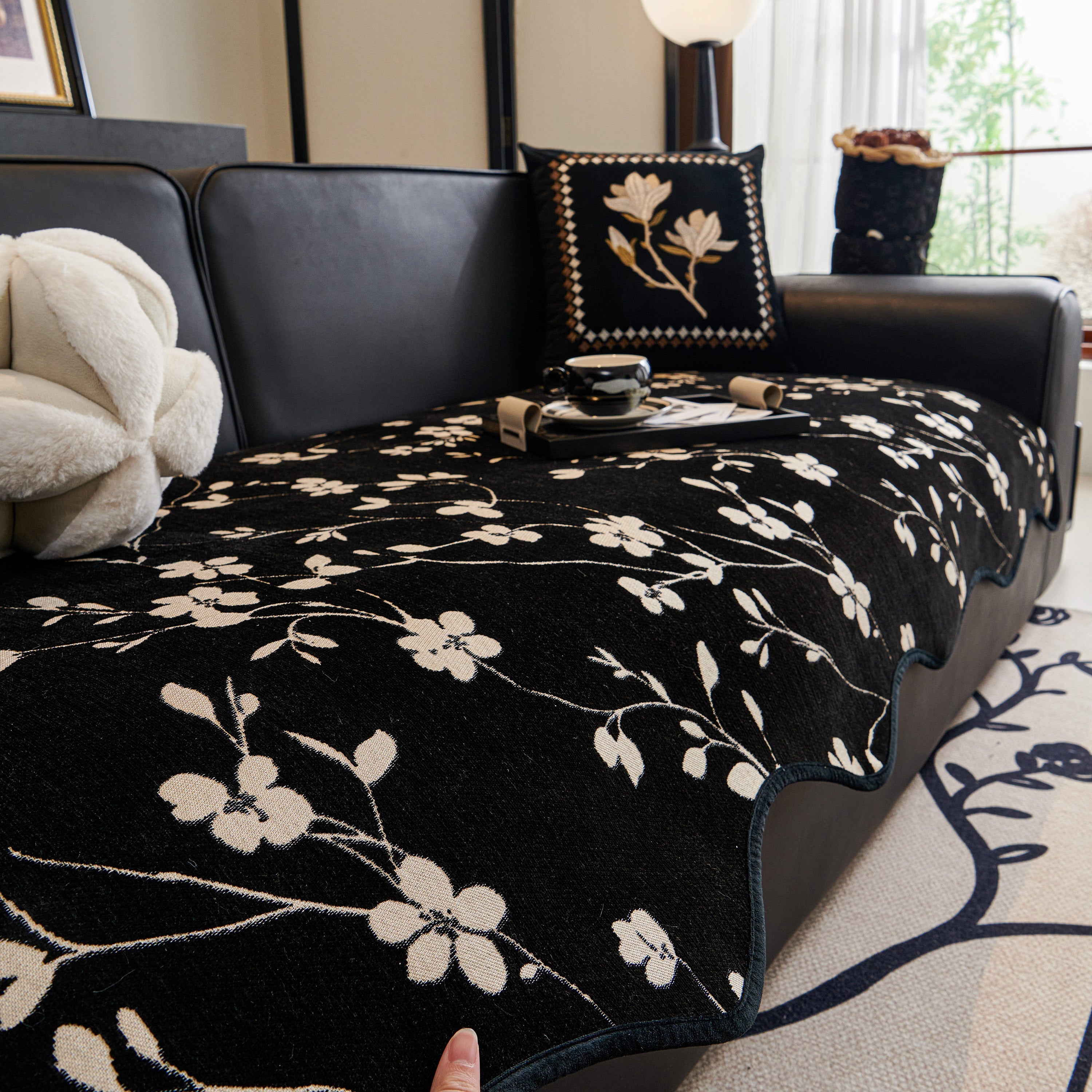 Floral Chenille Couch Cover, Non-Slip Sofa Slipcover Protector for Furniture