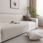 Plush Fleece Sofa Slipcover with 3D Wheat Pattern, Cozy High-Stretch Couch Cover