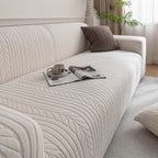 Plush Fleece Sofa Slipcover with 3D Wheat Pattern, Cozy High-Stretch Couch Cover
