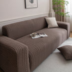 Plush Fleece Sofa Slipcover with 3D Wheat Pattern, Cozy High-Stretch Couch Cover
