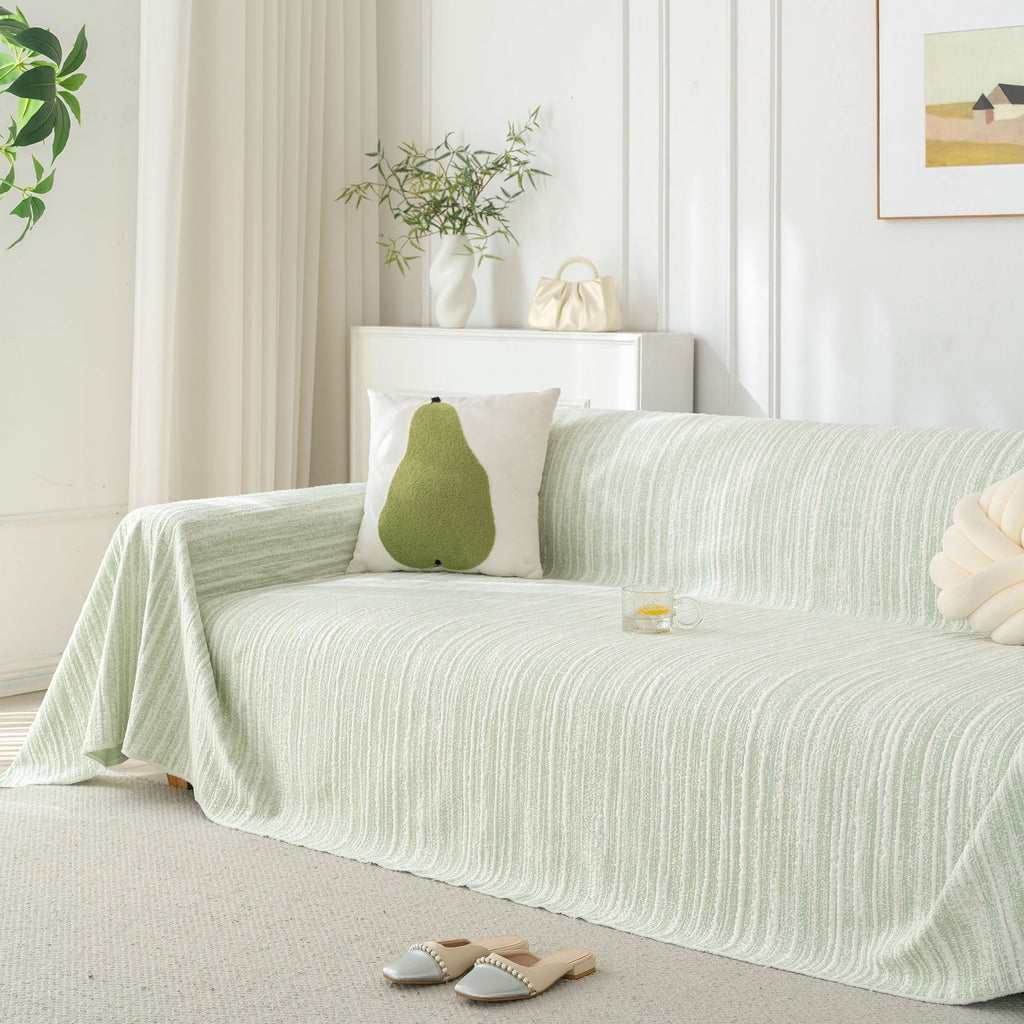 Summer Cooling Ice Silk Sofa Cover, Textured Stripe Soft Breathable Couch Throw Cover