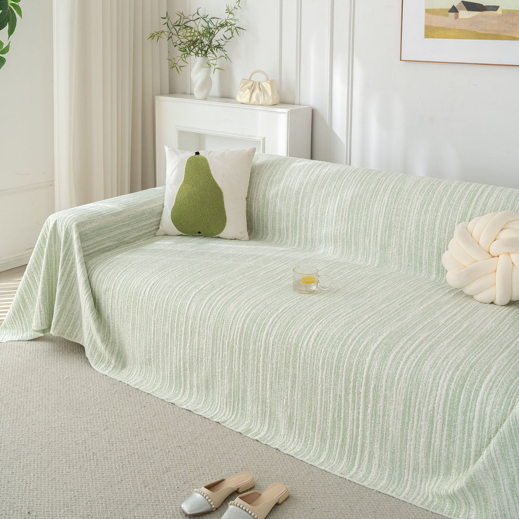 Summer Cooling Ice Silk Sofa Cover, Textured Stripe Soft Breathable Couch Throw Cover