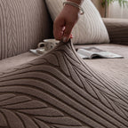 Plush Fleece Sofa Slipcover with 3D Wheat Pattern, Cozy High-Stretch Couch Cover