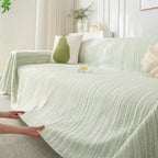 Summer Cooling Ice Silk Sofa Cover, Textured Stripe Soft Breathable Couch Throw Cover
