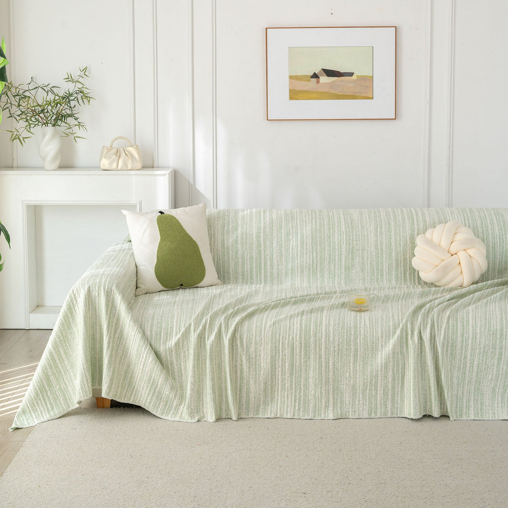 Summer Cooling Ice Silk Sofa Cover, Textured Stripe Soft Breathable Couch Throw Cover