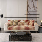Winter Thickened Sherpa Fleece Houndstooth Sofa Cushion, Non-slip Sofa Cover with Plush