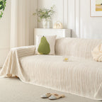 Summer Cooling Ice Silk Sofa Cover, Textured Stripe Soft Breathable Couch Throw Cover