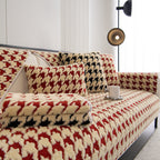 Winter Thickened Sherpa Fleece Houndstooth Sofa Cushion, Non-slip Sofa Cover with Plush