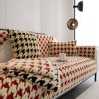 Winter Thickened Sherpa Fleece Houndstooth Sofa Cushion, Non-slip Sofa Cover with Plush