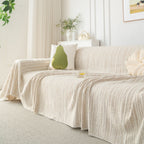 Summer Cooling Ice Silk Sofa Cover, Textured Stripe Soft Breathable Couch Throw Cover