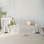 Summer Cooling Ice Silk Sofa Cover, Textured Stripe Soft Breathable Couch Throw Cover
