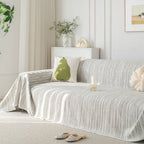 Summer Cooling Ice Silk Sofa Cover, Textured Stripe Soft Breathable Couch Throw Cover