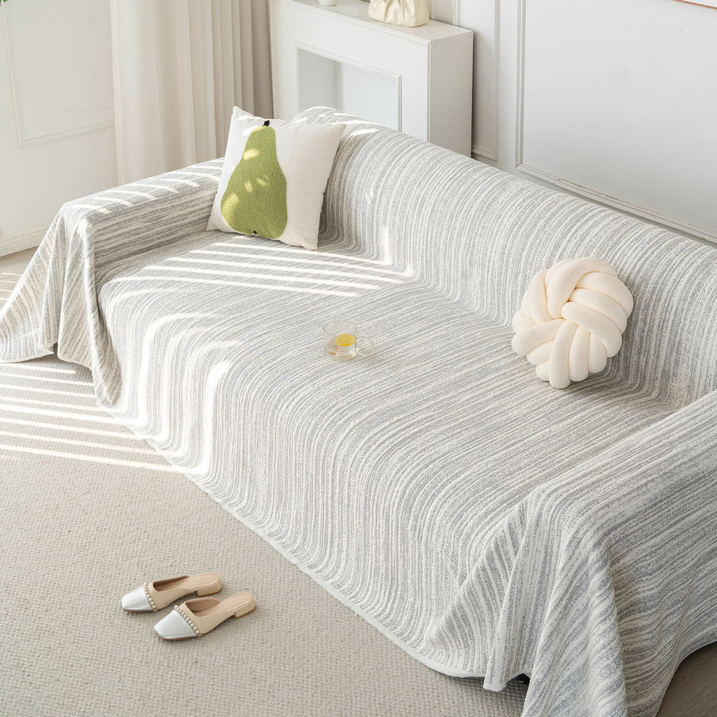 Summer Cooling Ice Silk Sofa Cover, Textured Stripe Soft Breathable Couch Throw Cover