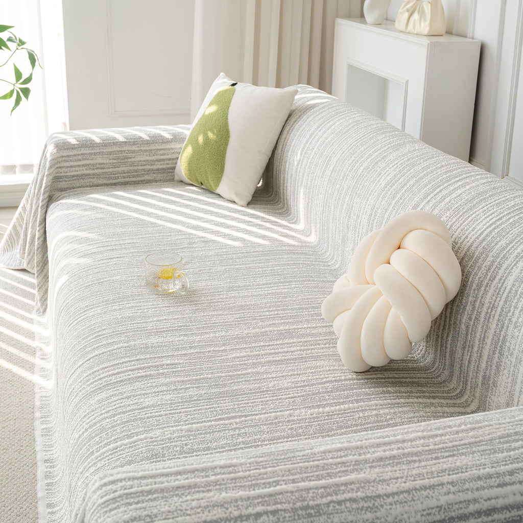 Summer Cooling Ice Silk Sofa Cover, Textured Stripe Soft Breathable Couch Throw Cover