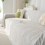 Summer Cooling Ice Silk Sofa Cover, Textured Stripe Soft Breathable Couch Throw Cover