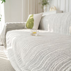 Summer Cooling Ice Silk Sofa Cover, Textured Stripe Soft Breathable Couch Throw Cover