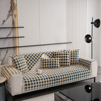 Winter Thickened Sherpa Fleece Houndstooth Sofa Cushion, Non-slip Sofa Cover with Plush