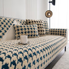 Winter Thickened Sherpa Fleece Houndstooth Sofa Cushion, Non-slip Sofa Cover with Plush