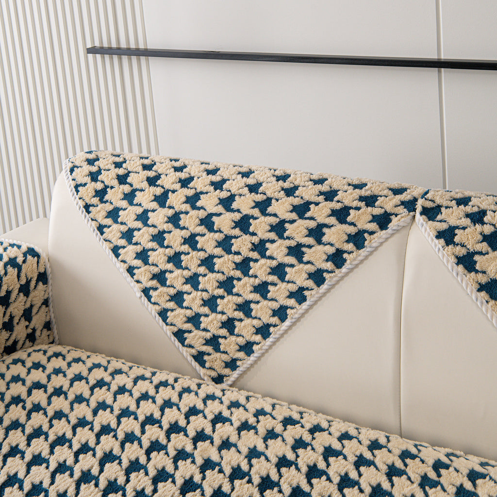 Winter Thickened Sherpa Fleece Houndstooth Sofa Cushion, Non-slip Sofa Cover with Plush