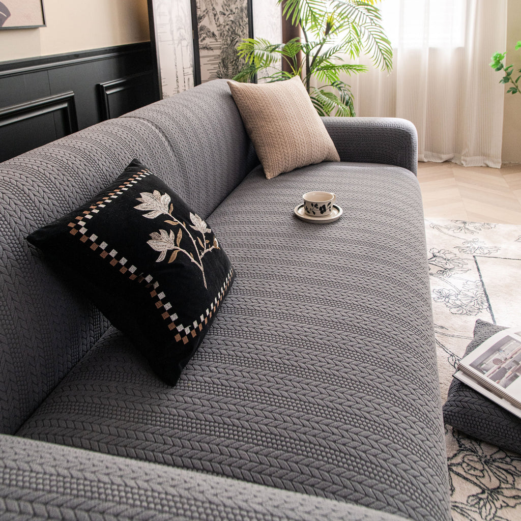 High Stretch Wheat Ear Embossed Textured Couch Slipcover, Water Repellent Sofa Cover