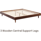 King size Mid-Century Modern Platform Bed Frame in Dark Brown Wood Finish