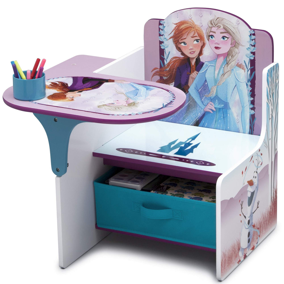 Delta Children Frozen II Chair Desk with Storage Bin and Cup Holder – Frozen Desk Chair for Kids