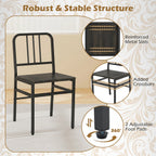 Dining Chairs Set of 4 with Slatted Backrest & Metal Frame