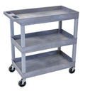 Luxor High Capacity 3 Tub Shelves Cart in Gray