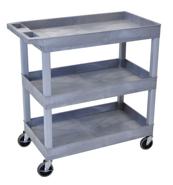 Luxor High Capacity 3 Tub Shelves Cart in Gray